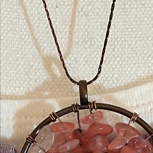 Elegant peach Tree of Life copper wire Pendant Necklace - Picture 3 of 8
